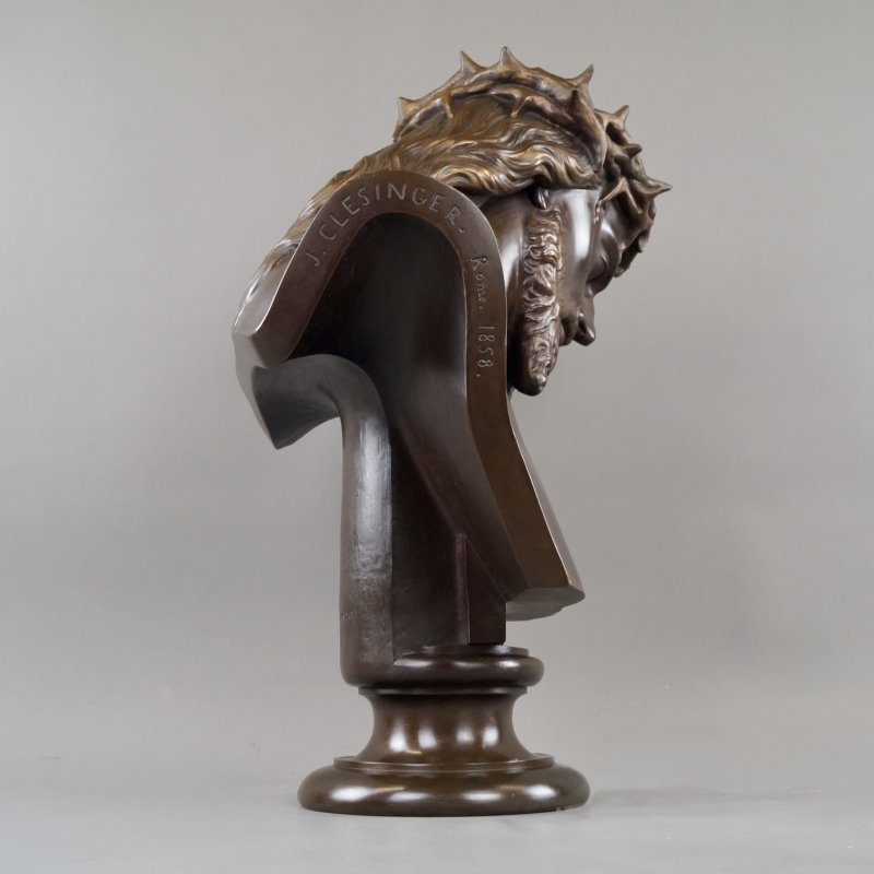 A Very Large French Patinated Bronze Bust Of Jesus Christ