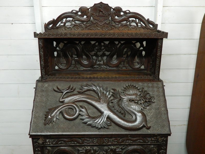 Antique Chinese Dragon Carved Bureau