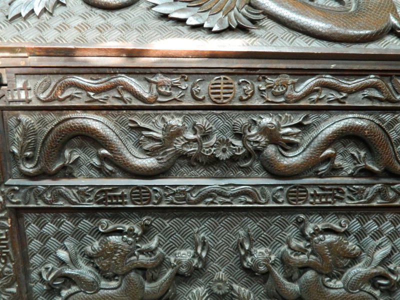 Antique Chinese Dragon Carved Bureau