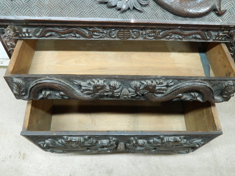 Antique Chinese Dragon Carved Bureau