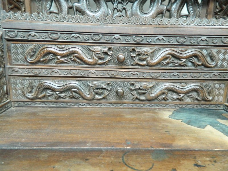 Antique Chinese Dragon Carved Bureau