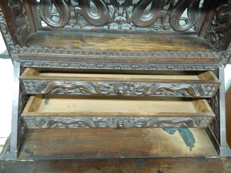 Antique Chinese Dragon Carved Bureau