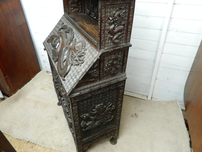 Antique Chinese Dragon Carved Bureau
