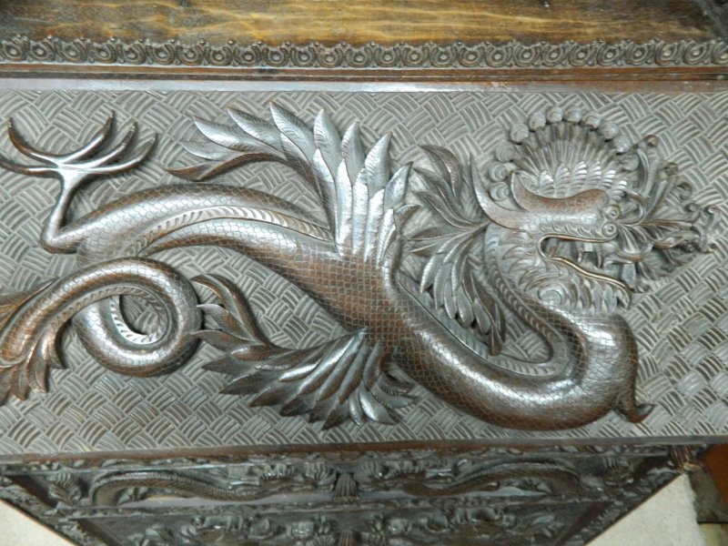 Antique Chinese Dragon Carved Bureau