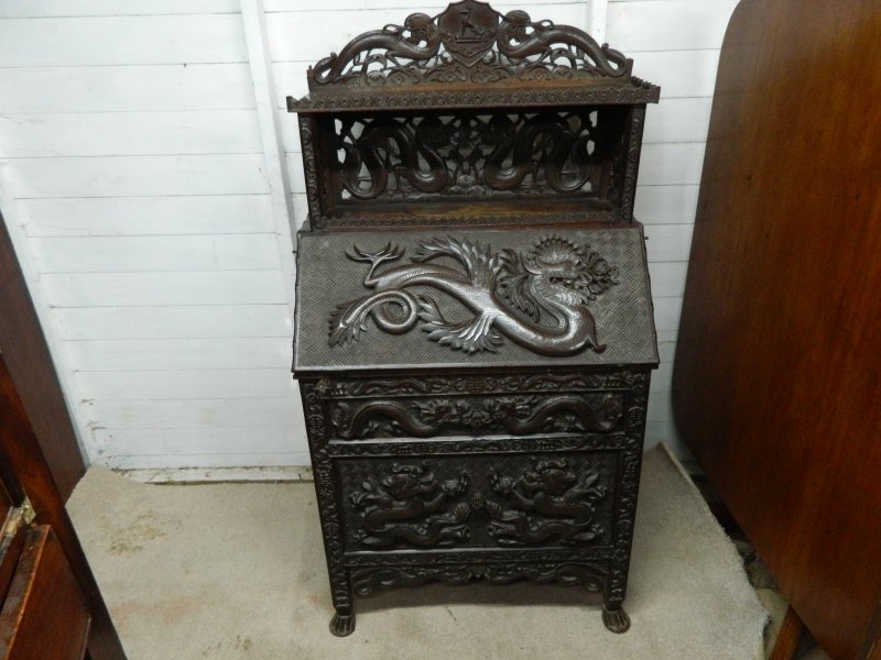 Antique Chinese Dragon Carved Bureau