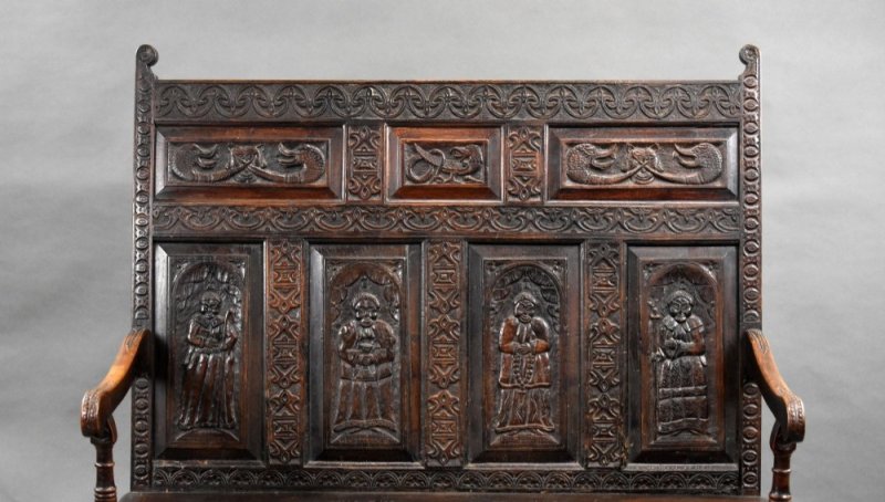 18th Century Carved Oak Settle