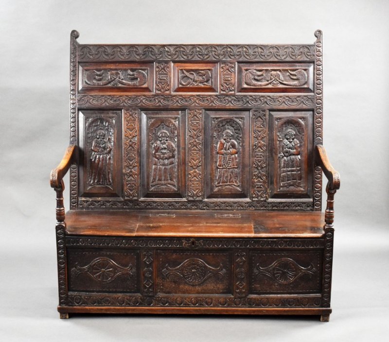18th Century Carved Oak Settle