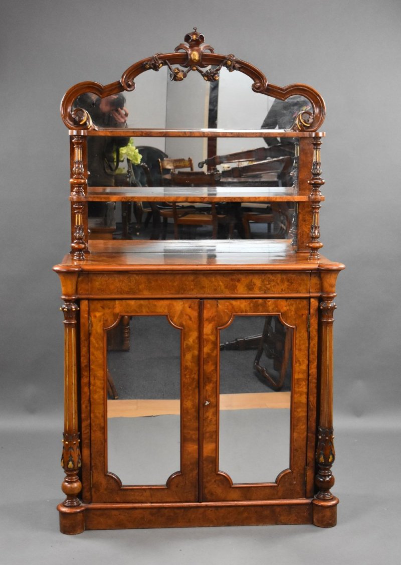 Victorian Burr Walnut Chiffonier Cabinet