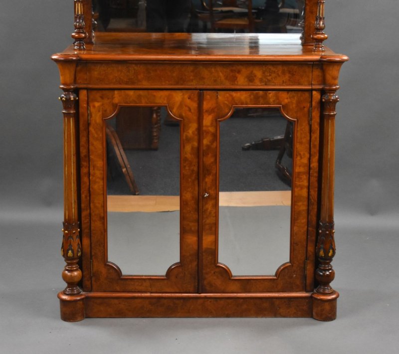 Victorian Burr Walnut Chiffonier Cabinet