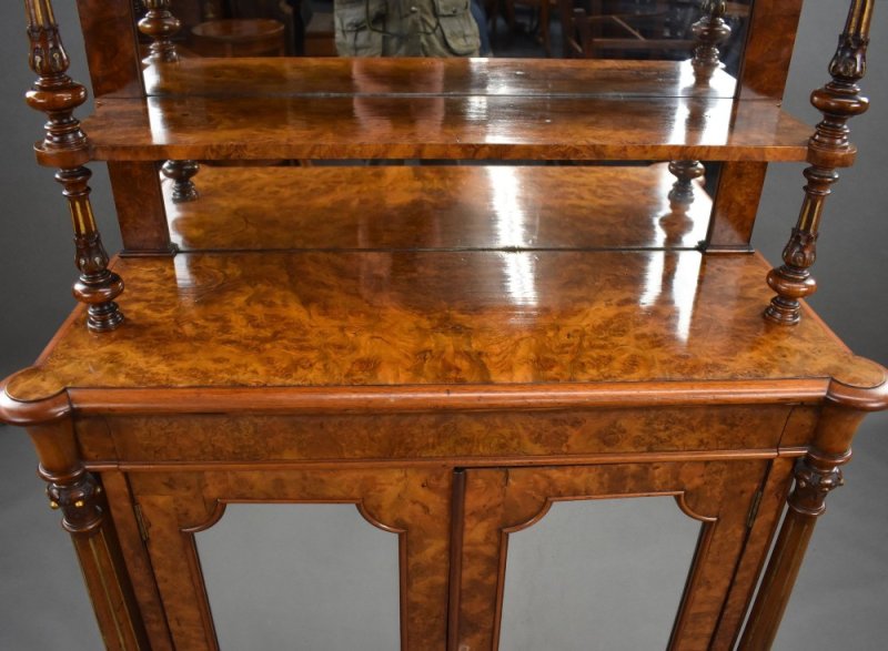 Victorian Burr Walnut Chiffonier Cabinet
