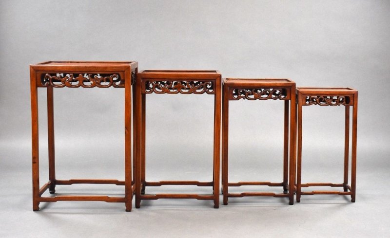 Set Four Graduated Chinese Hardwood Nest Tables