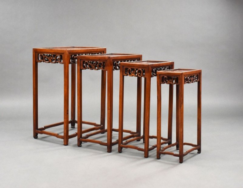 Set Four Graduated Chinese Hardwood Nest Tables