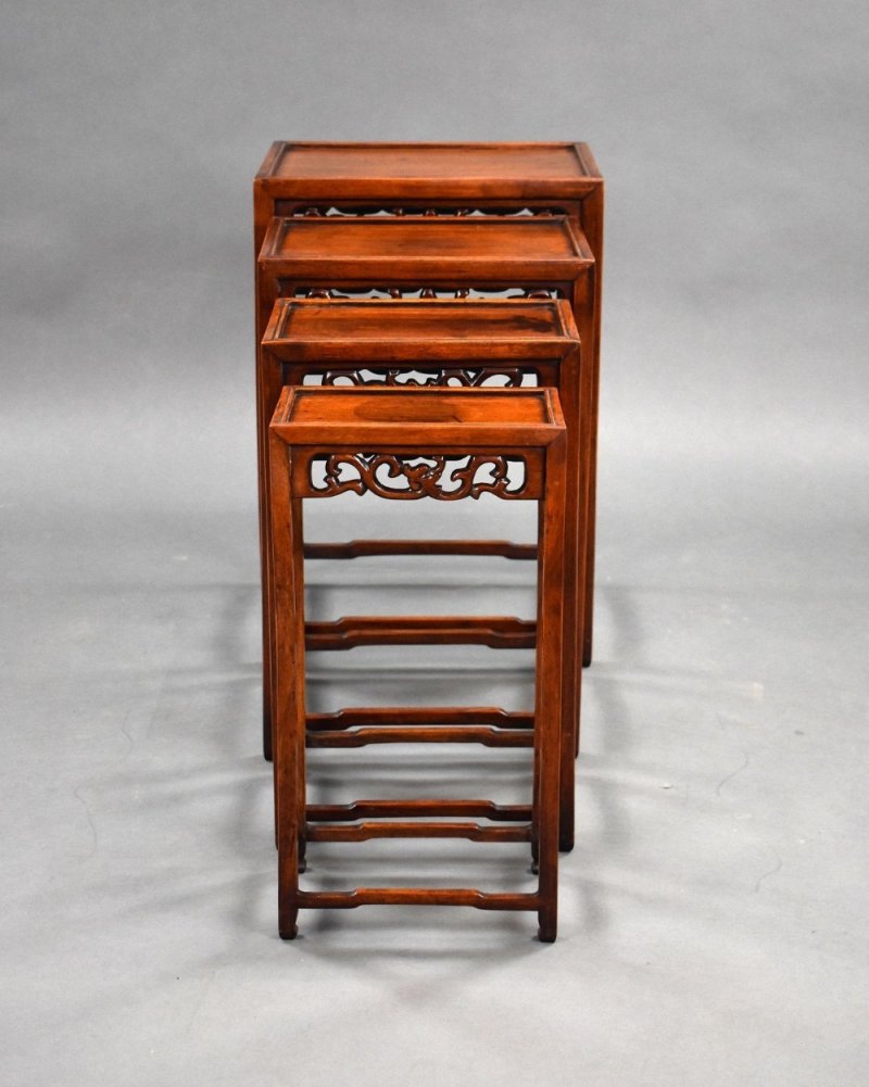Set Four Graduated Chinese Hardwood Nest Tables