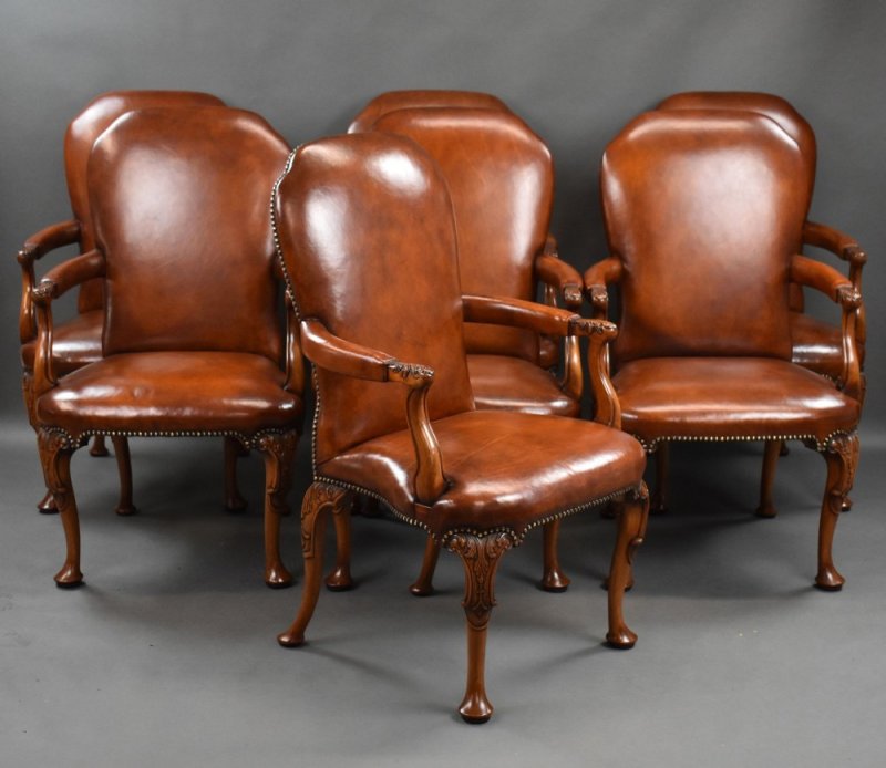 Set Of 7 Hand Dyed Leather Armchairs