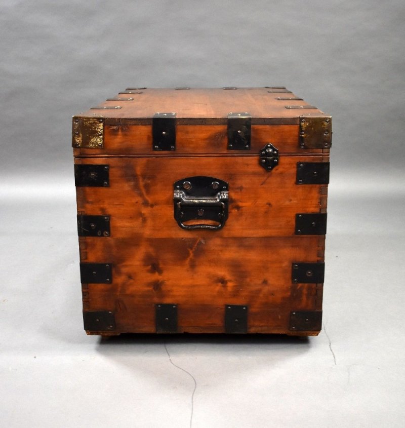 Antique Iron Bound Pine Trunk
