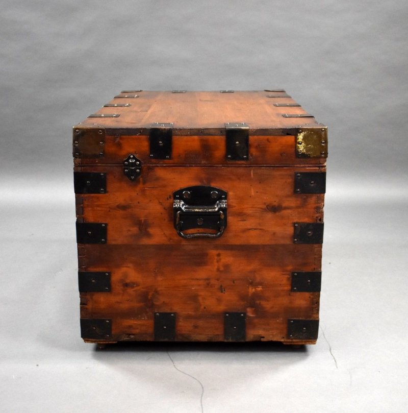 Antique Iron Bound Pine Trunk