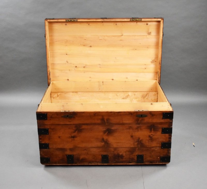 Antique Iron Bound Pine Trunk
