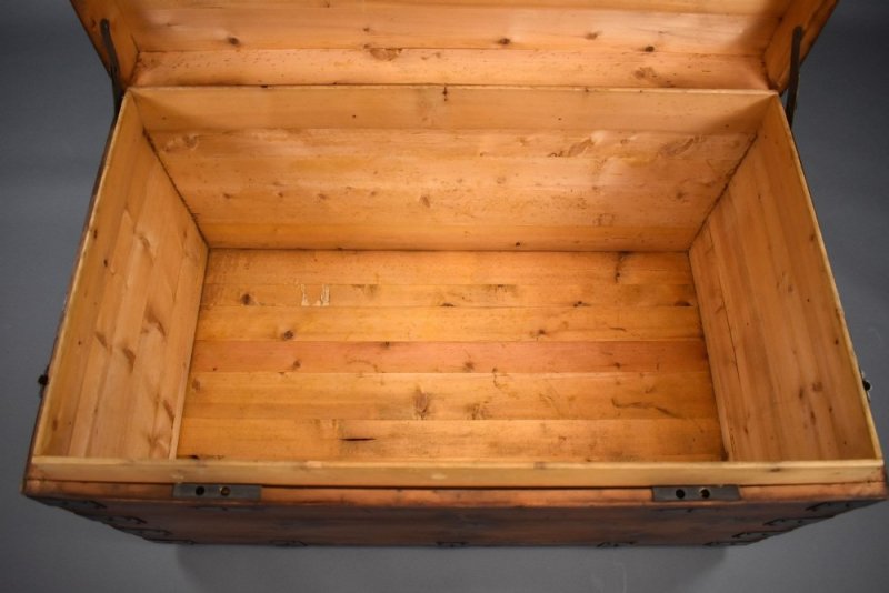 Antique Iron Bound Pine Trunk