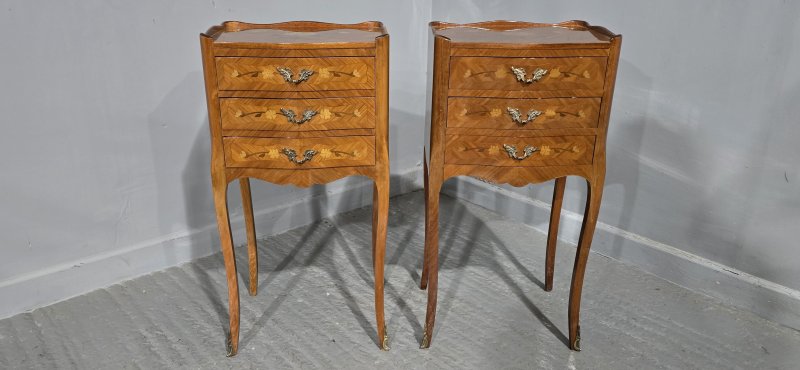 Super Pair French Marquetry Bedside Chests of Drawers