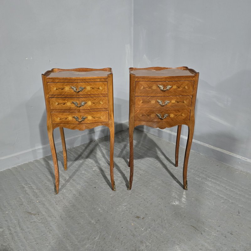 Super Pair French Marquetry Bedside Chests of Drawers