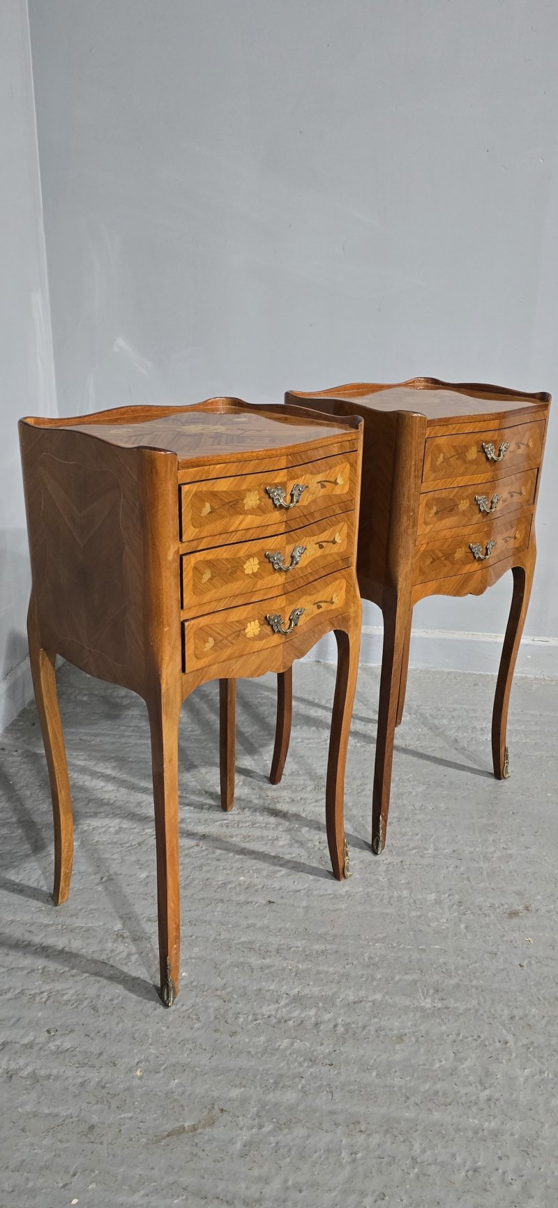 Super Pair French Marquetry Bedside Chests of Drawers