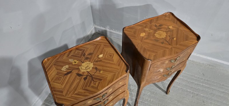 Super Pair French Marquetry Bedside Chests of Drawers