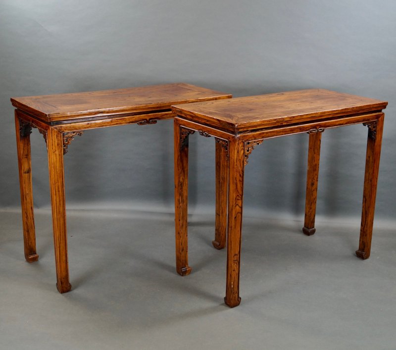 A Pair Of 19thc Chinese Elm Side Tables