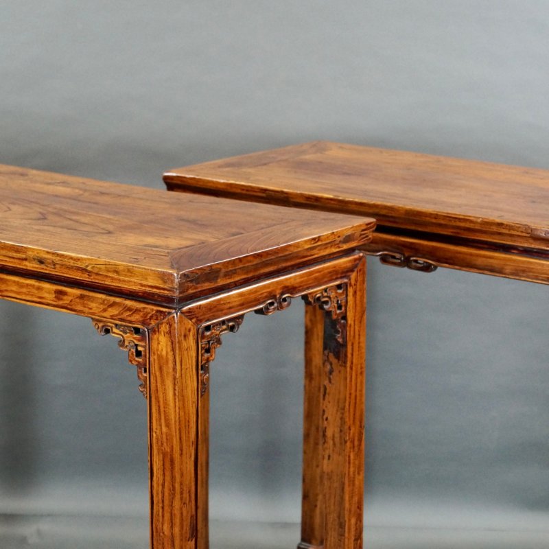 A Pair Of 19thc Chinese Elm Side Tables