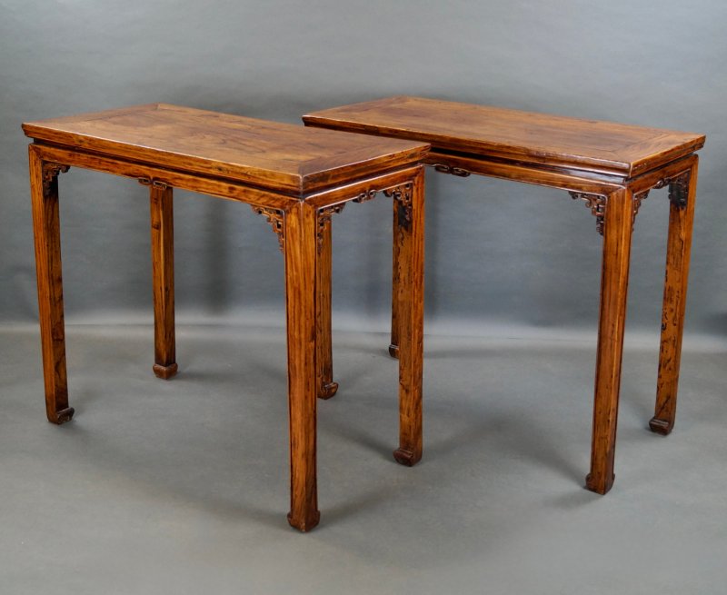 A Pair Of 19thc Chinese Elm Side Tables