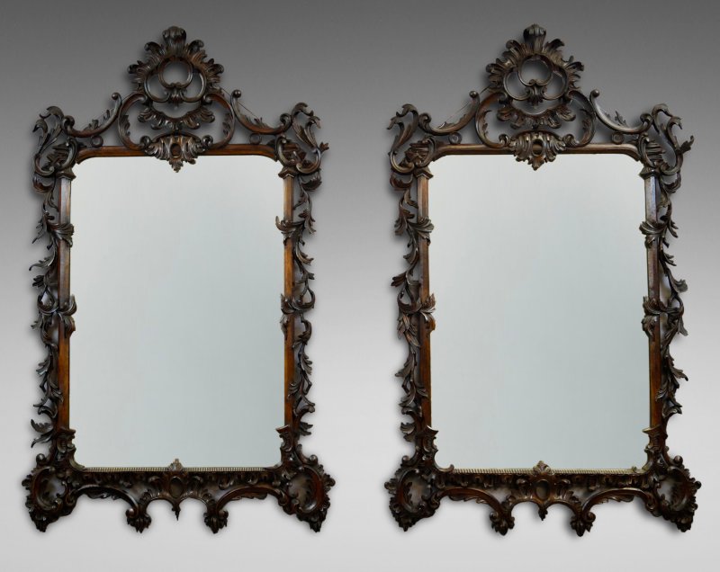 A Superb Pair Of Large Rococo Style Wall Mirrors