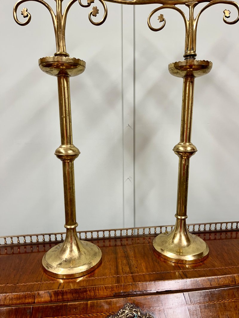 Pair Of Gothic Style Brass Candle Sticks