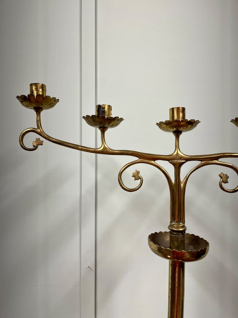 Pair Of Gothic Style Brass Candle Sticks