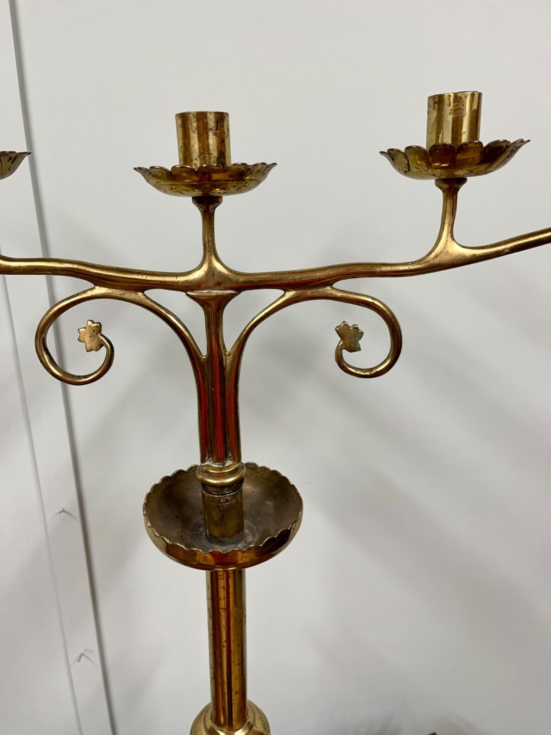 Pair Of Gothic Style Brass Candle Sticks