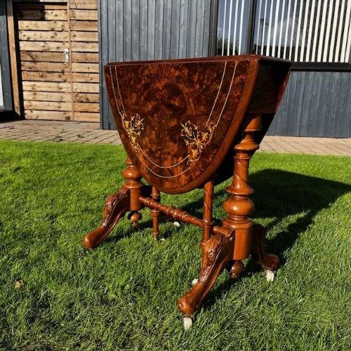 A Victorian Period Burr Walnut Antique "Baby" Sutherland Table.