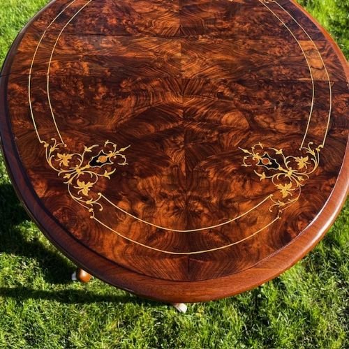 A Victorian Period Burr Walnut Antique "Baby" Sutherland Table.