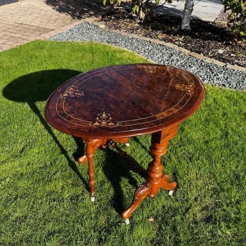 A Victorian Period Burr Walnut Antique "Baby" Sutherland Table.