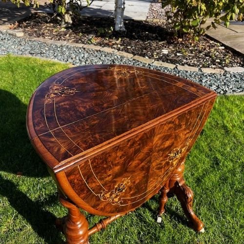 A Victorian Period Burr Walnut Antique "Baby" Sutherland Table.
