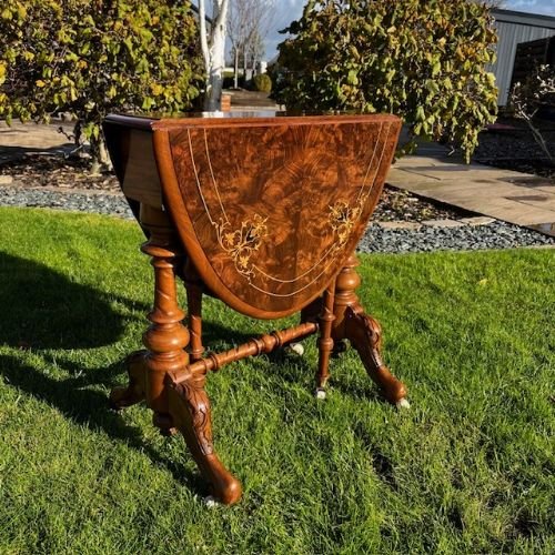 A Victorian Period Burr Walnut Antique "Baby" Sutherland Table.