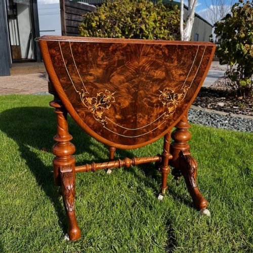 A Victorian Period Burr Walnut Antique "Baby" Sutherland Table.