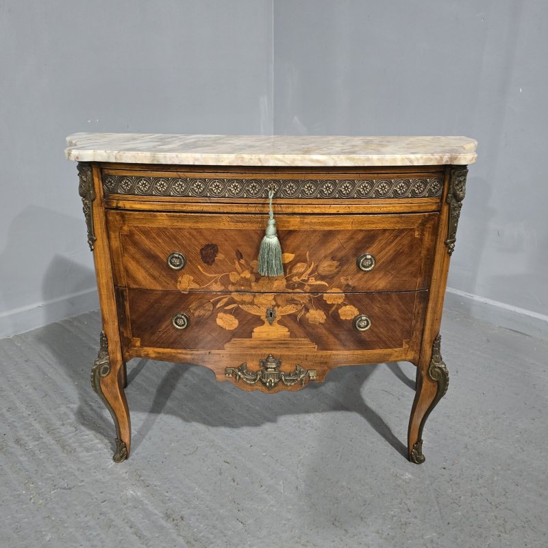 Superb Bombe Inlaid  Walnut Commode Chest of Drawers