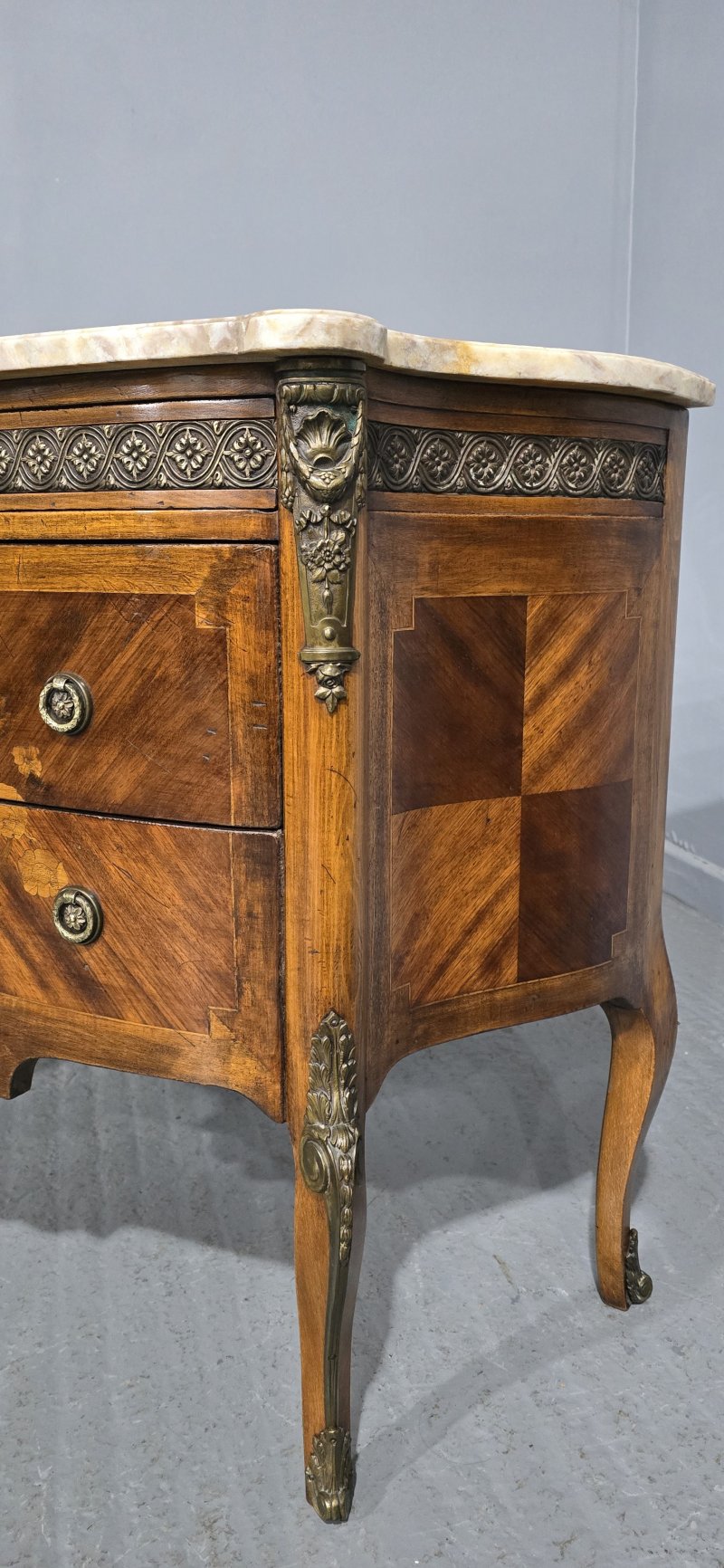 Superb Bombe Inlaid  Walnut Commode Chest of Drawers