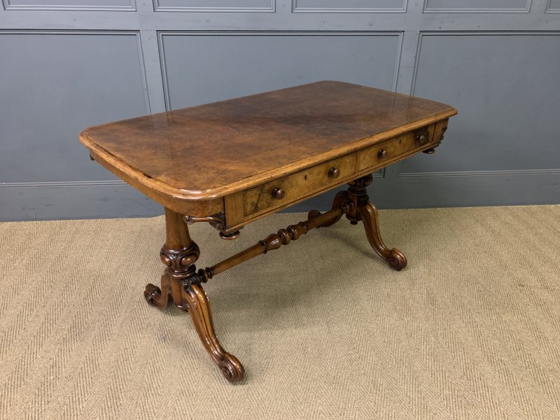 Victorian Burr Walnut Library Table by W J Mansell