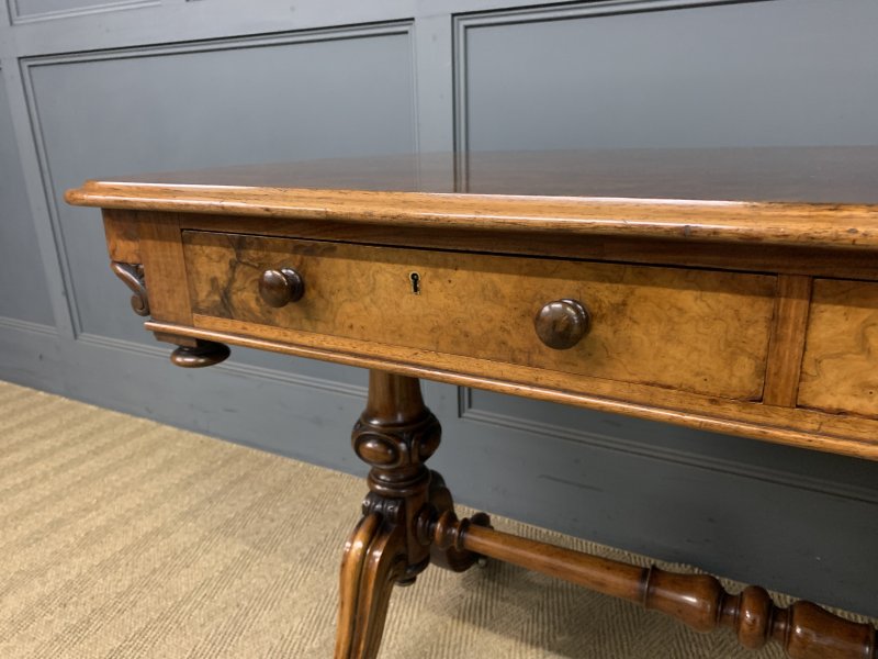Victorian Burr Walnut Library Table by W J Mansell