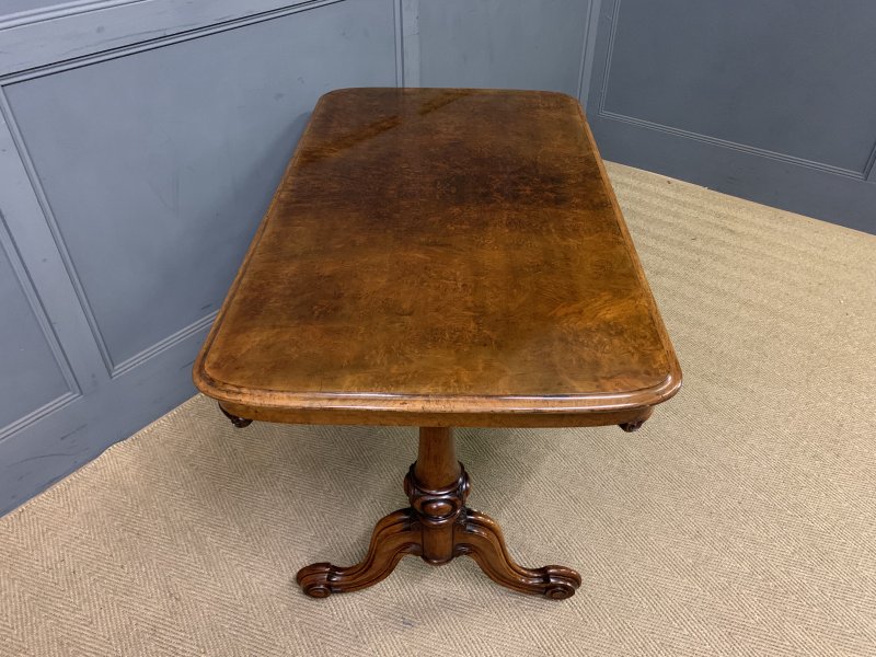 Victorian Burr Walnut Library Table by W J Mansell