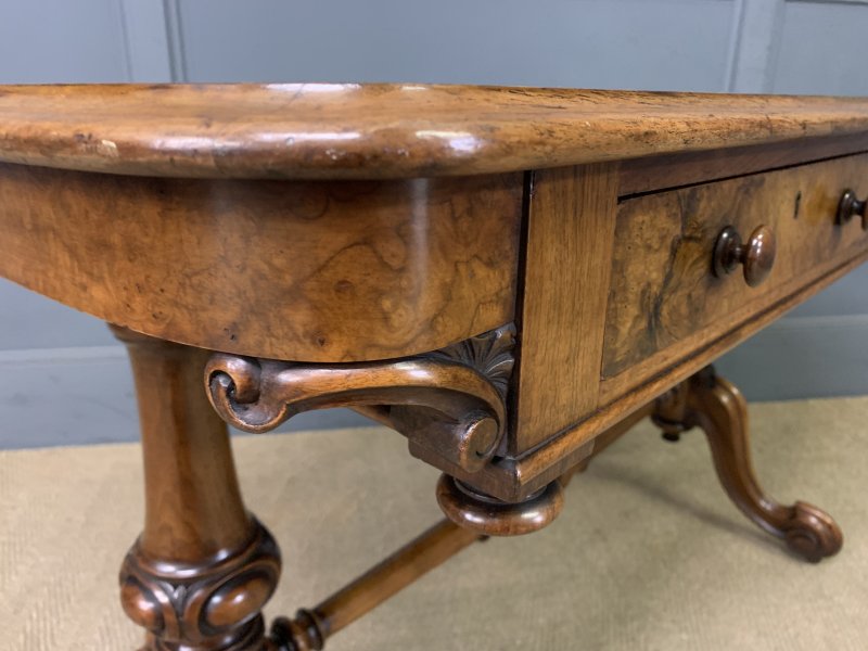 Victorian Burr Walnut Library Table by W J Mansell