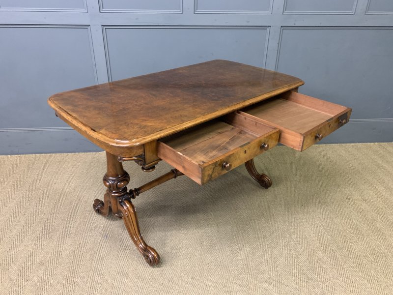Victorian Burr Walnut Library Table by W J Mansell