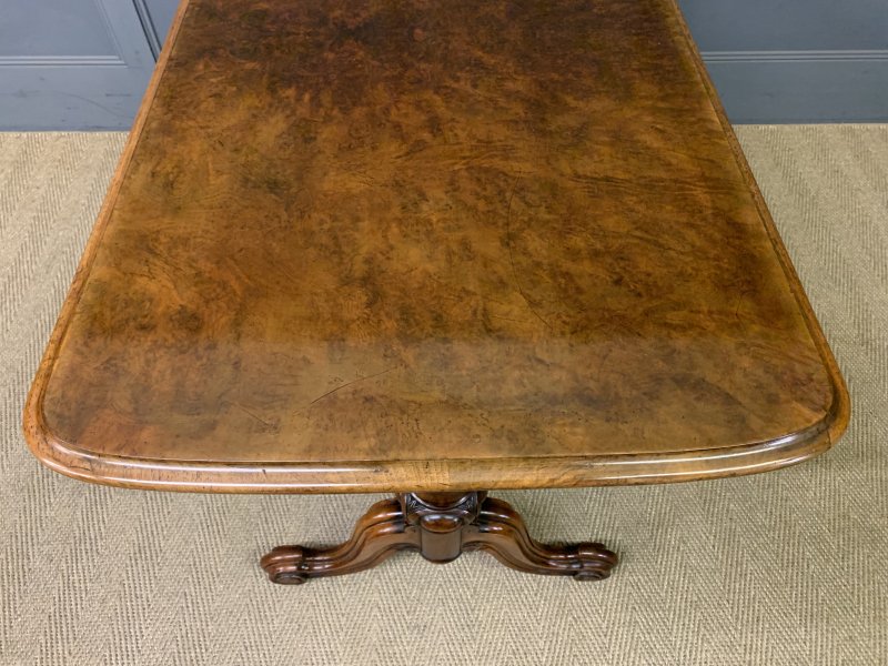 Victorian Burr Walnut Library Table by W J Mansell