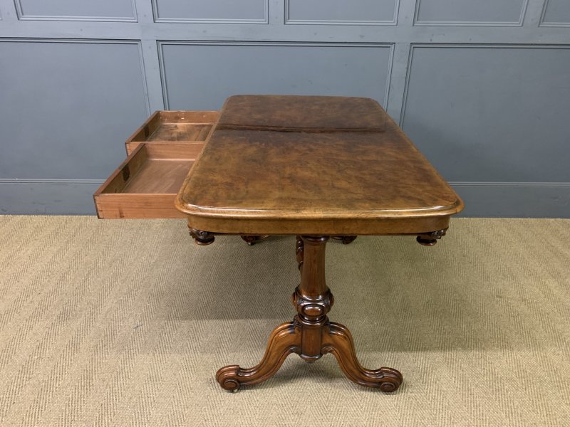 Victorian Burr Walnut Library Table by W J Mansell
