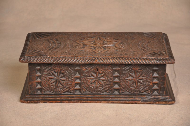 17th Century Welsh Oak Chip Carved Box