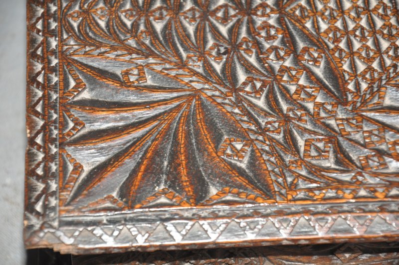 17th Century Oak Chip Carved Box